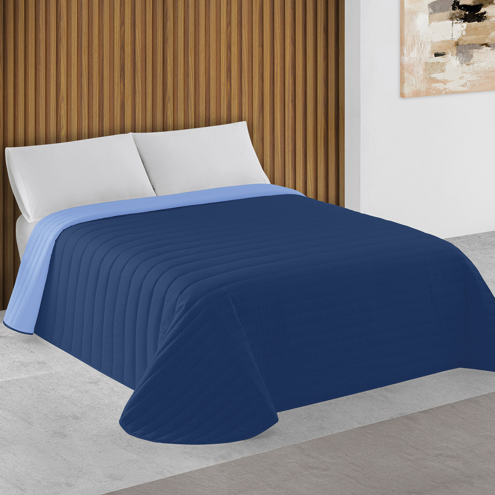 Two-tone Bouti bedspread navy blue and light blue