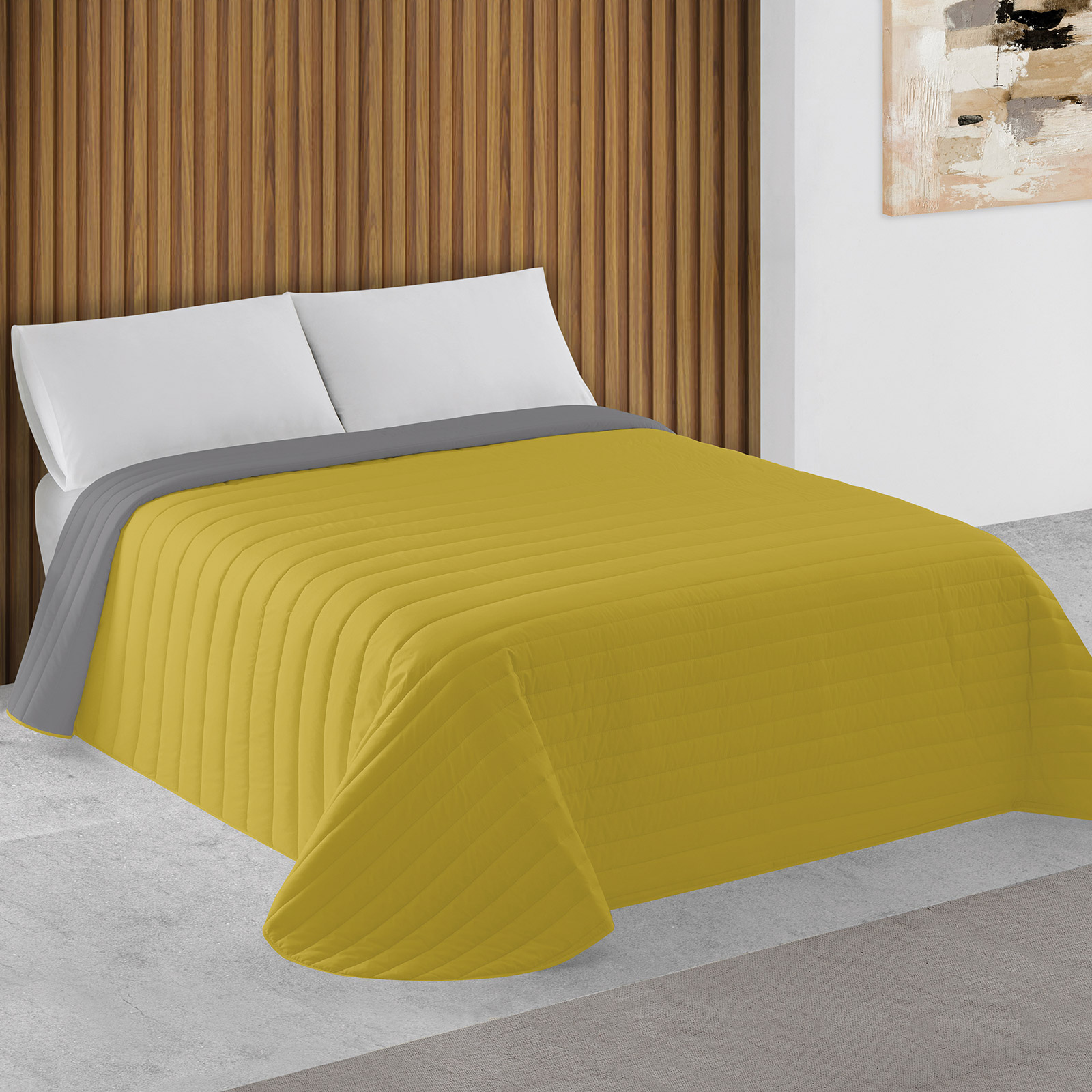 Two-tone Bouti bedspread mustard and grey