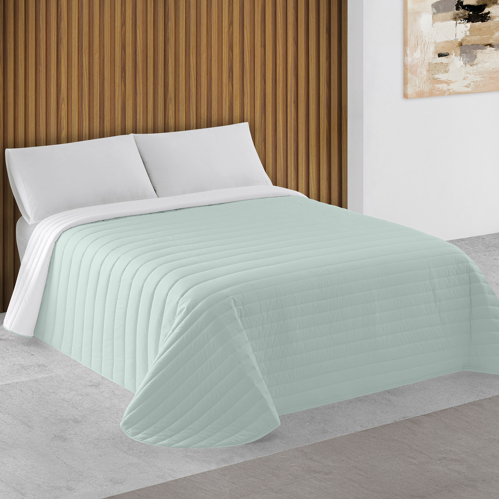 Two-tone Bouti bedspread light green and white