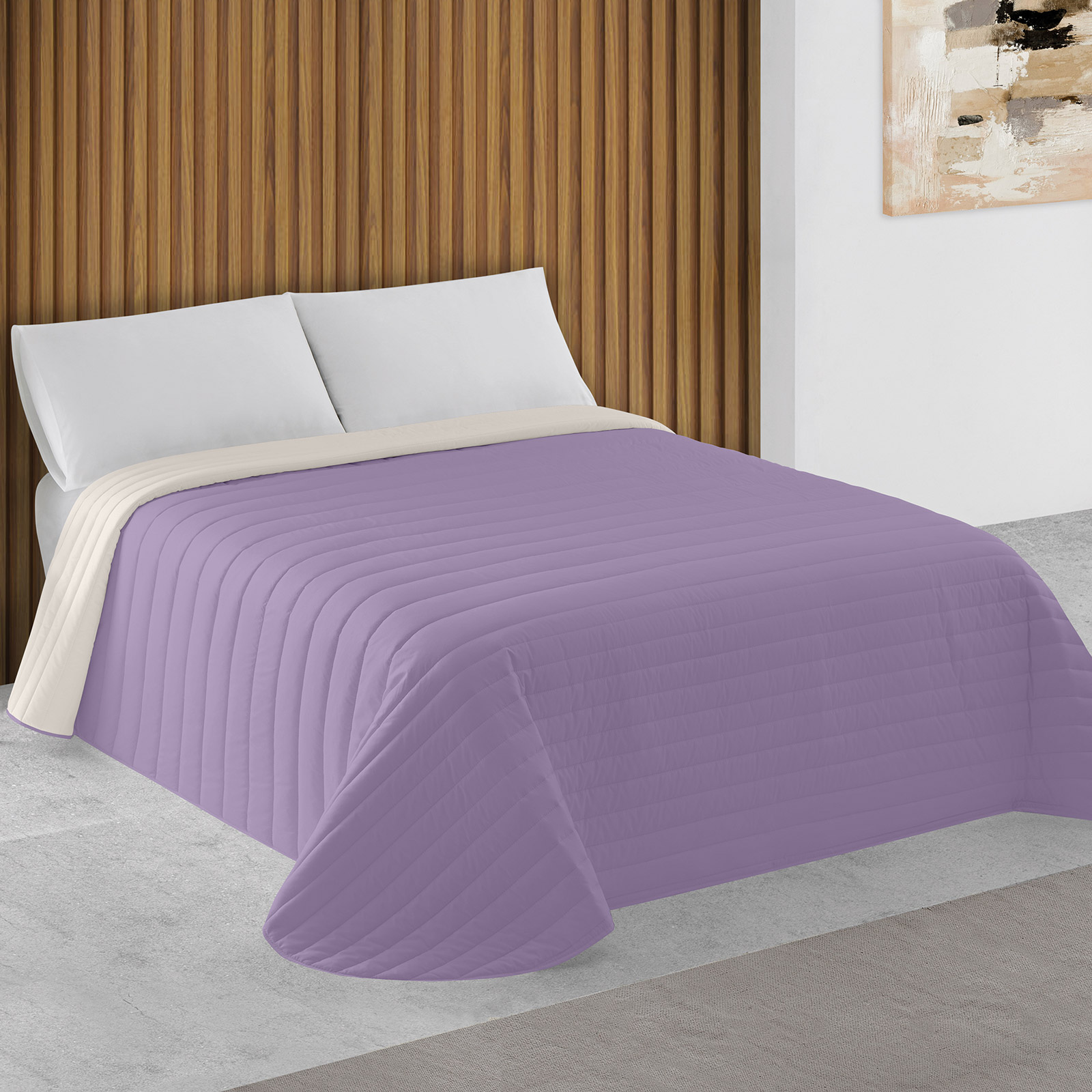 Two-tone Bouti bedspread violet and stone